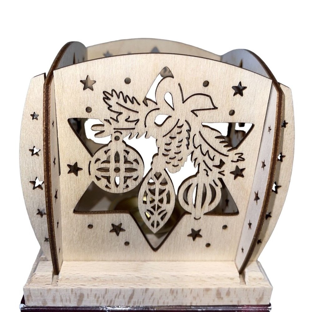 Wood Tea Light Saico Germany Leachter Cut Out Scenes Of Christmas Original New